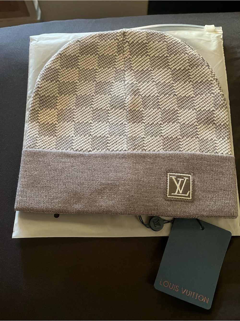 Louis Vuitton gray checker beanie